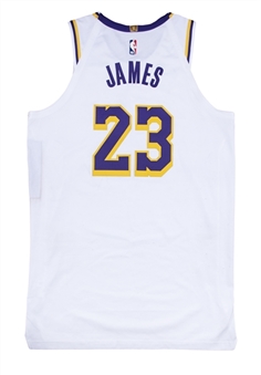 2020 LeBron James Game Used Los Angeles Lakers White Association Jersey Photo Matched To 1/5/2020 Triple Double Game (Resolution Photomatching)